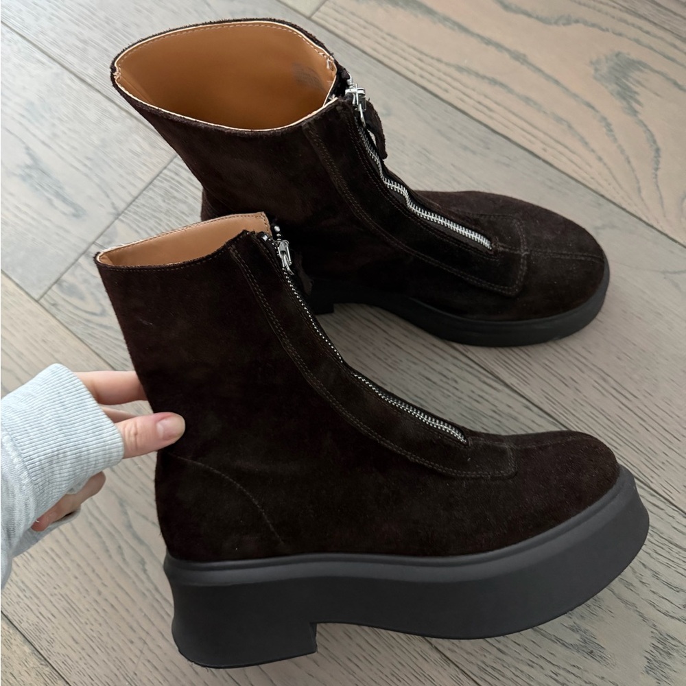 Steve Madden Brown Suede Boots with Silver Zip